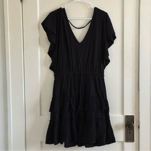 Black ruffle tie waist dress